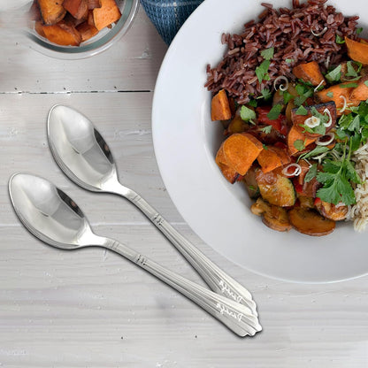 12 Pcs Stainless Steel Dinner Spoon Set | 15.5 cm Onida Line Table Spoons Silver