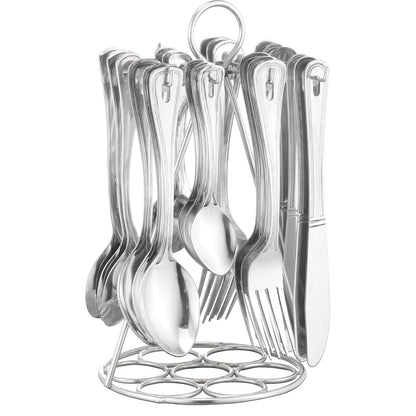 25-Piece Imperio Stainless Steel Cutlery Set with Stand | Spoons, Forks & Knives, Silver