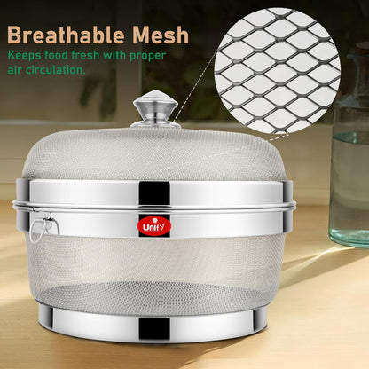12-Inch Stainless Steel Mesh Fruit Basket with Lid – Fly & Mosquito Proof, Silver
