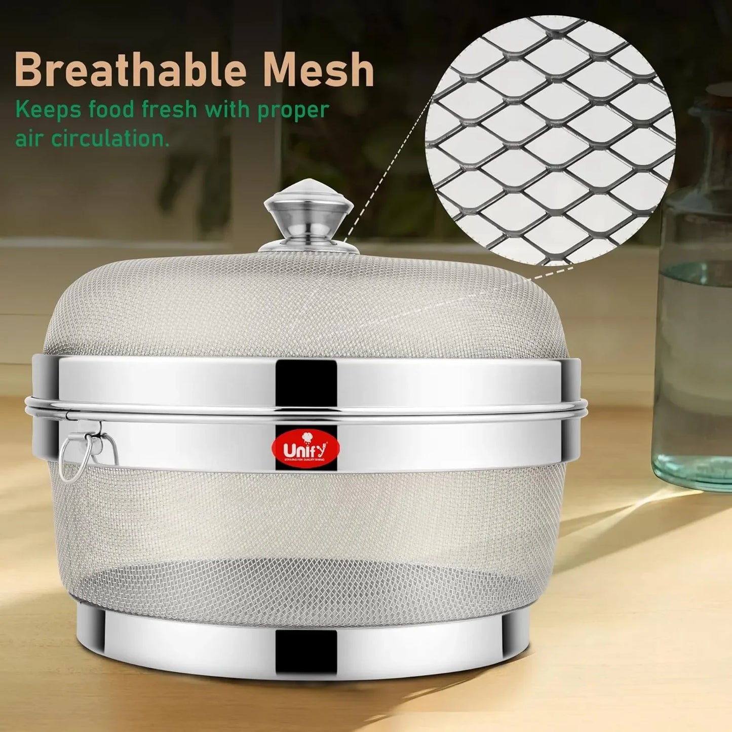 12-Inch Stainless Steel Mesh Fruit Basket with Lid - Fly & Mosquito Proof, SilverMULTIBSKT121 2