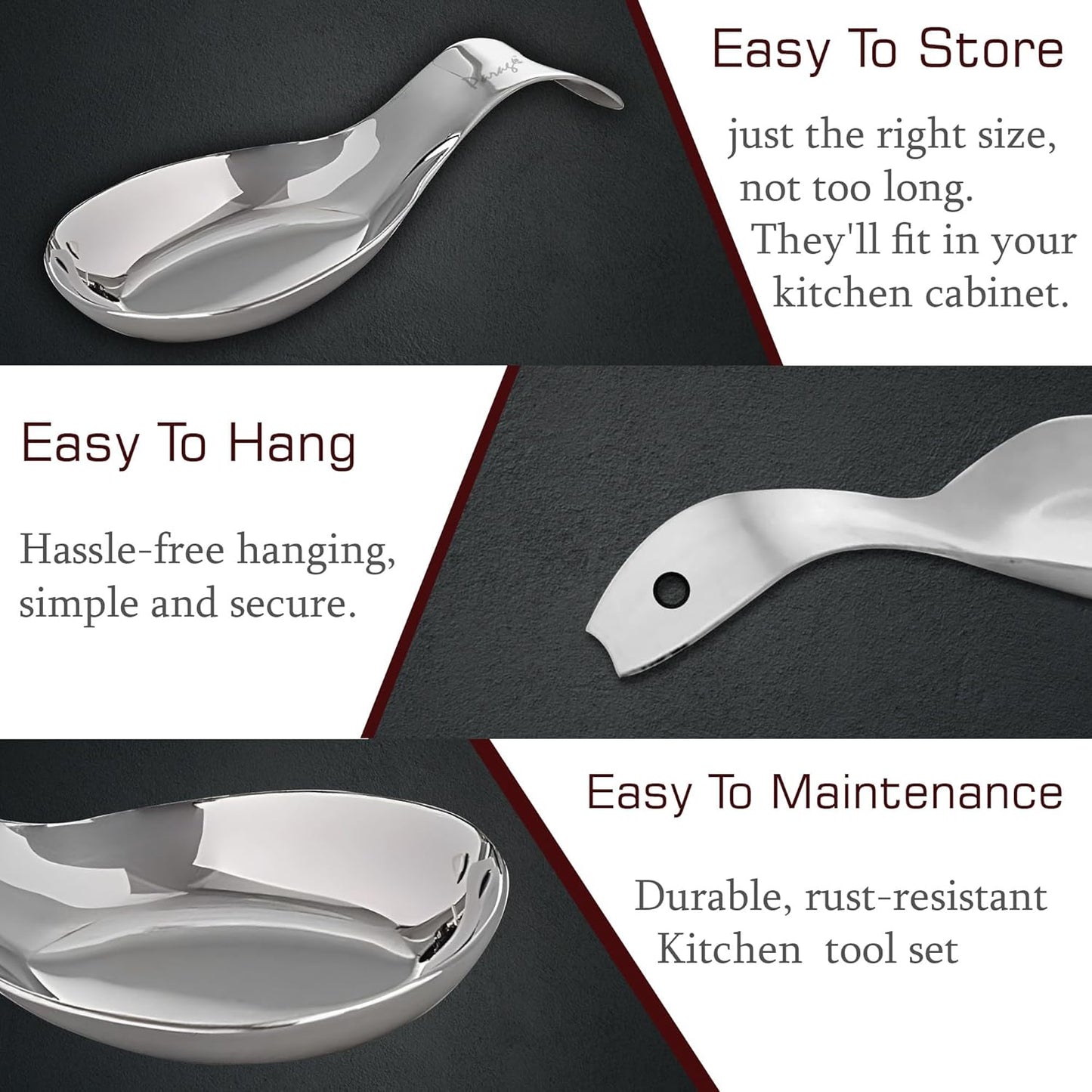 2 Pieces Stainless Steel Spoon Rest for Kitchen & Dining Table, Holder for Cooking and Serving Spoons (21.5 cm, Silver)