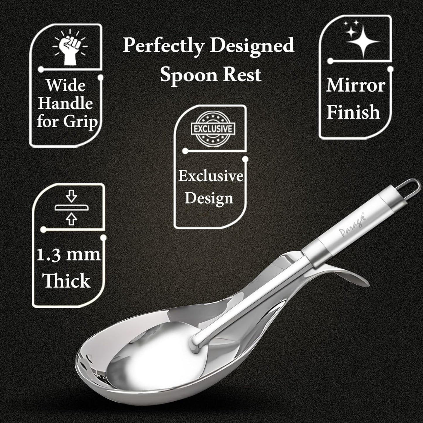 2 Pieces Stainless Steel Spoon Rest for Kitchen & Dining Table, Holder for Cooking and Serving Spoons (21.5 cm, Silver)