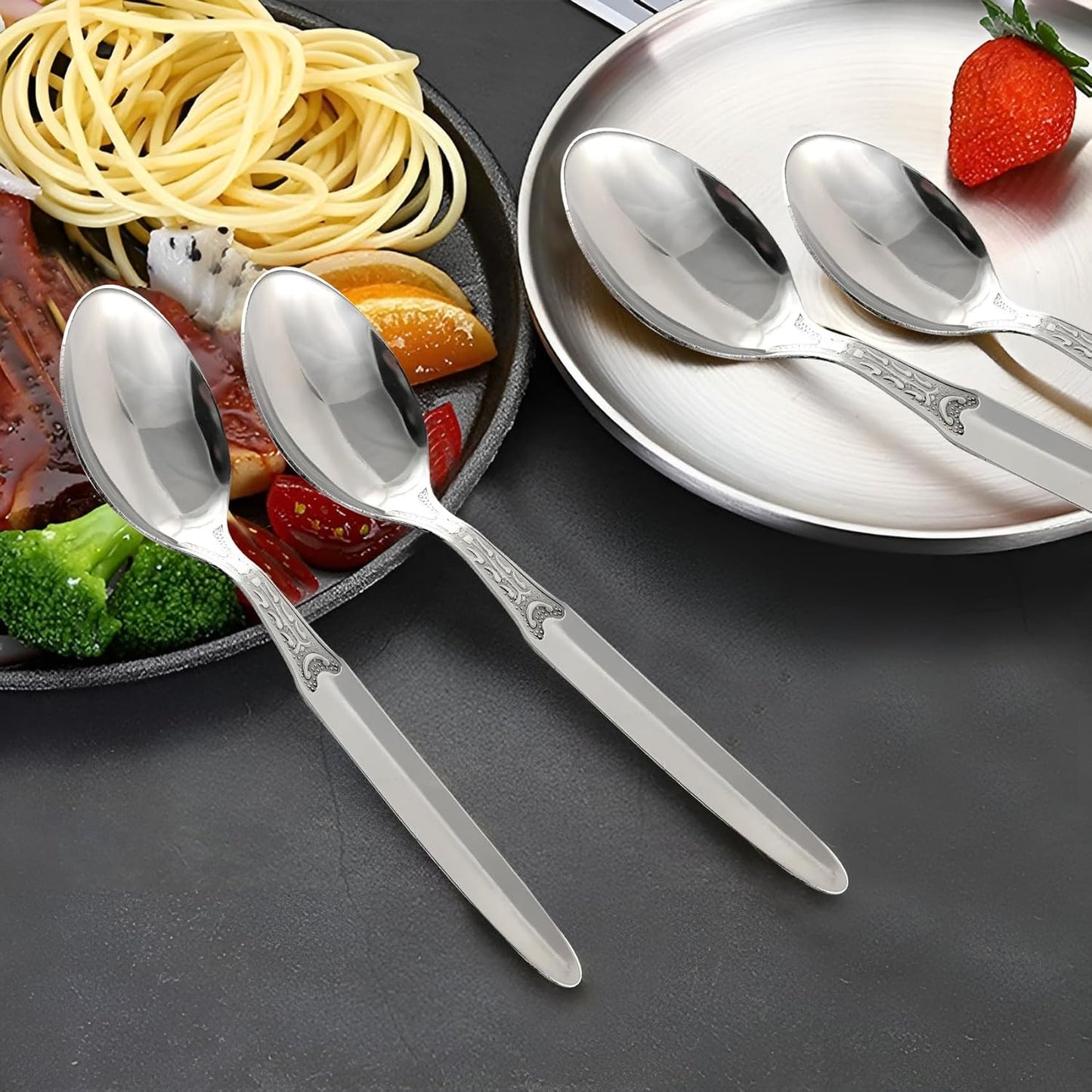 12 Pcs Stainless Steel Dinner Spoon Set | 15.5 cm Classic Table Spoons Silver