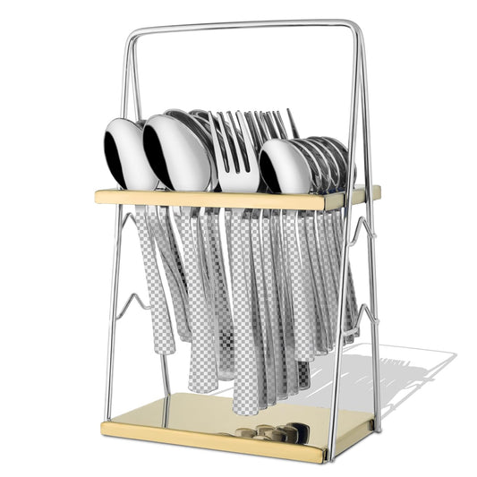 25 Pieces Regal Premium Stainless Steel Cutlery Set with Stand – Includes 6 Table Forks, 6 Table Spoons, 6 Dinner Spoons, 6 Tea Spoons, Stylish Spoon Set for Dining Table