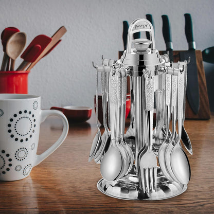 25 Pieces Premium Stainless Steel Cutlery Set for Home & Kitchen – Includes 6 Dinner Spoons, 6 Tea Spoons, 6 Forks, 6 Soup Spoons, Stylish Silver Dining Set