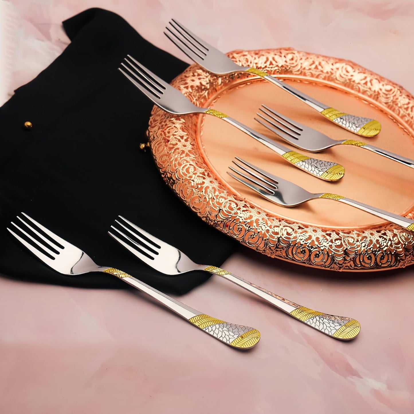 6 Pieces Stainless Steel 24K Gold Table Forks – 18.5 cm Premium Dining Cutlery