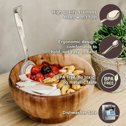 6 Pcs Stainless Steel Dinner Spoon Set – 15.5cm, Premium Spoons for Home & Kitchen, Luxury Tableware, Housewarming Gift, Silver, Moonpress Design