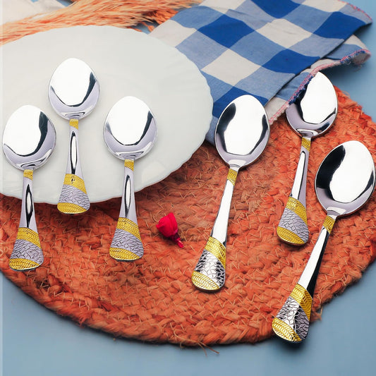 6 Pcs Stainless Steel 24K Gold Table Spoon Set – 18cm, Premium Large Spoons for Home & Kitchen, Luxury Tableware, Housewarming Gift, Imperial Design