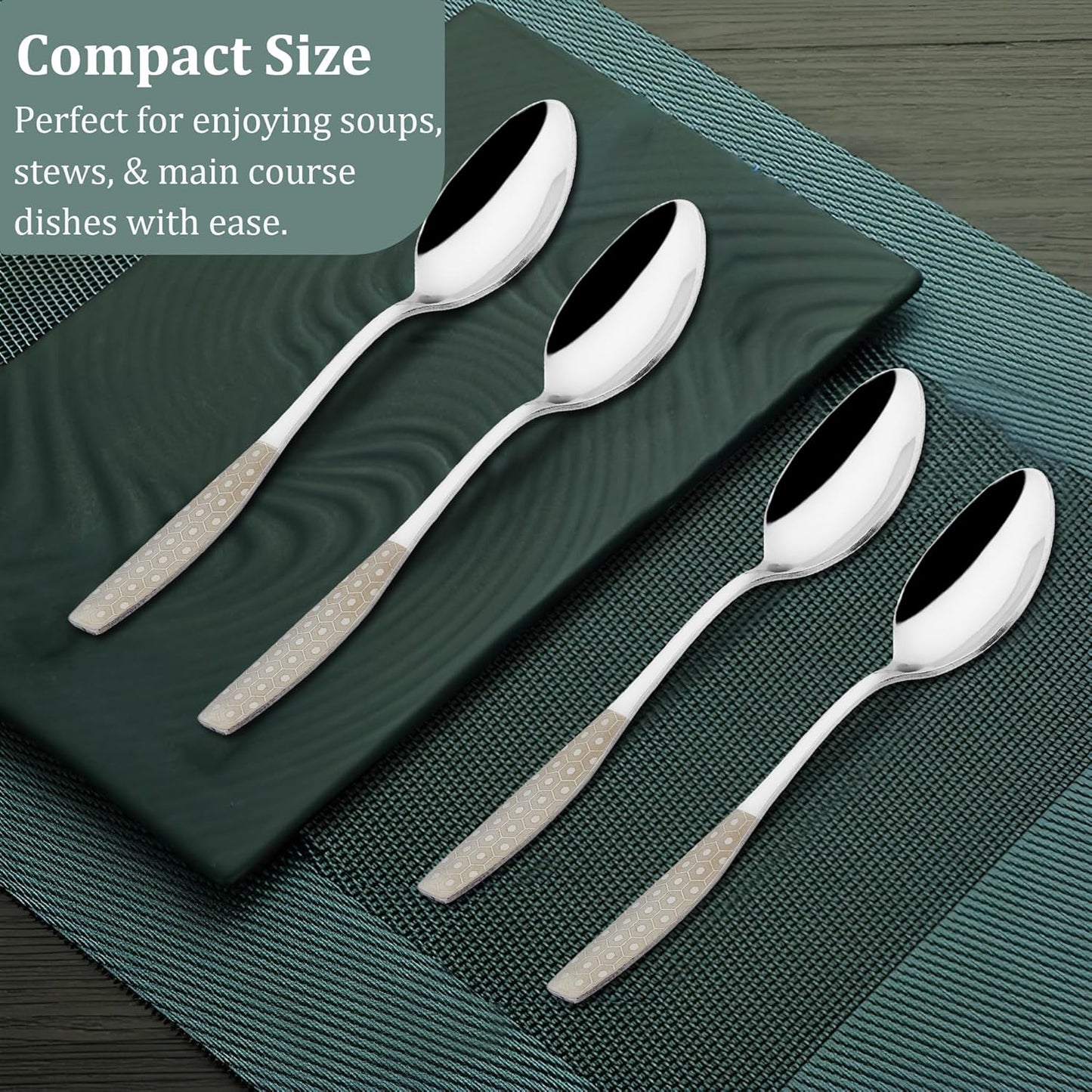 6 Pieces Stainless Steel Premium Dinner Spoon Set for Home & Kitchen – 16 cm Luxury Dining Tableware, Laser Chammach Set Gift, Silver with Dazzle Design