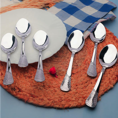 6 Pcs Stainless Steel Table Spoon Set – 18cm, Premium Large Spoons for Home & Kitchen, Luxury Tableware, Housewarming Gift, Silver, Imperial Design