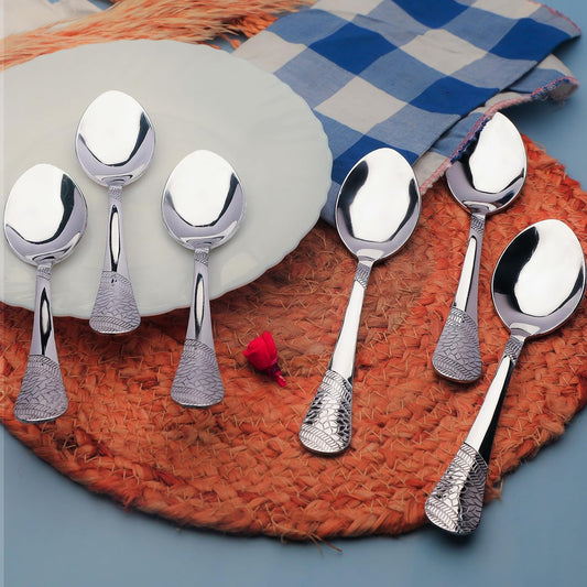 6 Pcs Stainless Steel Table Spoon Set – 18cm, Premium Large Spoons for Home & Kitchen, Luxury Tableware, Housewarming Gift, Silver, Imperial Design