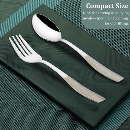 12 Pieces Stainless Steel Premium Cutlery Set for Home & Kitchen – Includes 6 Table Spoons & 6 Table Forks, Luxury Dining Tableware, Laser Chammach Set, Silver Dazzle Design