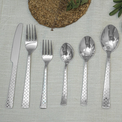 6 Pieces Stainless Steel Premium Dinner Spoon Set, 16 cm, Silver, Checks Design