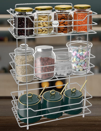 3 Tier Stainless Steel Kitchen Rack | Multipurpose Storage Shelf Silver