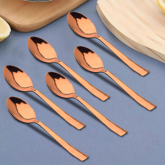 6 Pcs Stainless Steel Rose Gold Table Spoon Set – 18cm, Premium Large Spoons for Home & Kitchen, Luxury Tableware, Housewarming Gift, Set of 6