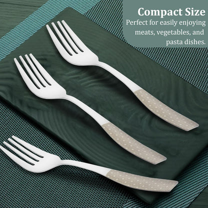 6 Pieces Stainless Steel Premium Table Fork Set for Home & Kitchen – 19 cm Luxury Dining Tableware, Laser Cutlery Set Gift, Silver with Dazzle Design
