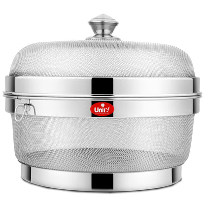 12-Inch Stainless Steel Mesh Fruit Basket with Lid – Fly & Mosquito Proof, Silver