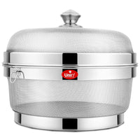 12-Inch Stainless Steel Mesh Fruit Basket with Lid – Fly & Mosquito Proof, Silver