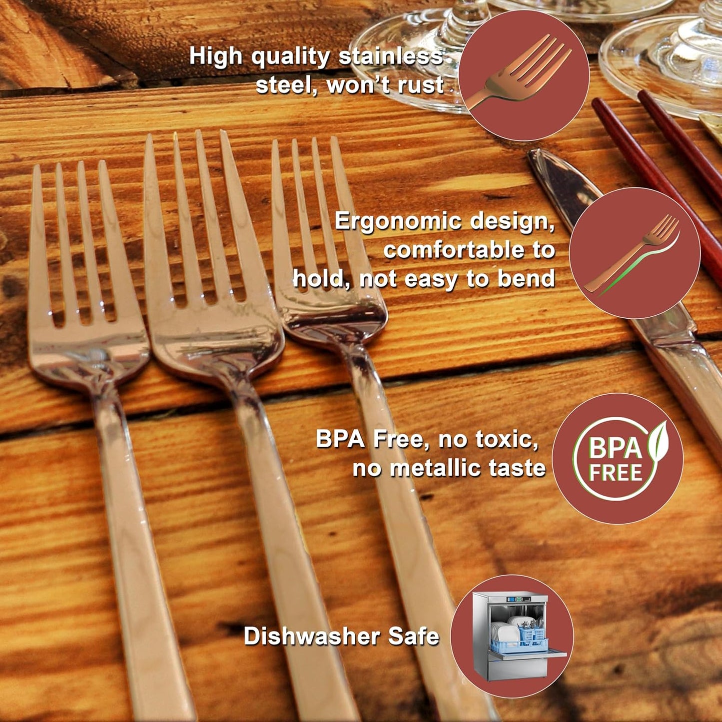 6 Pieces Stainless Steel Rose Gold Forks Set, 18.5 cm Premium Dining Cutlery – Luxury Table Forks for Home & Kitchen, Gift Set of 6