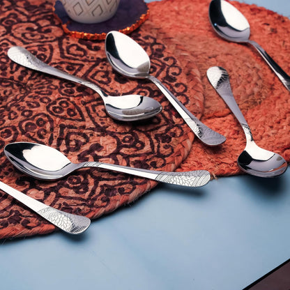 6 Pcs Stainless Steel Dinner Spoon Set – 16cm, Premium Spoons for Home & Kitchen, Luxury Tableware, Housewarming Gift, Silver, Imperial Design