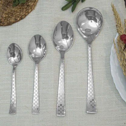 2 Pieces Stainless Steel Premium Serving Spoon Set, 21 cm, Silver, Checks Design