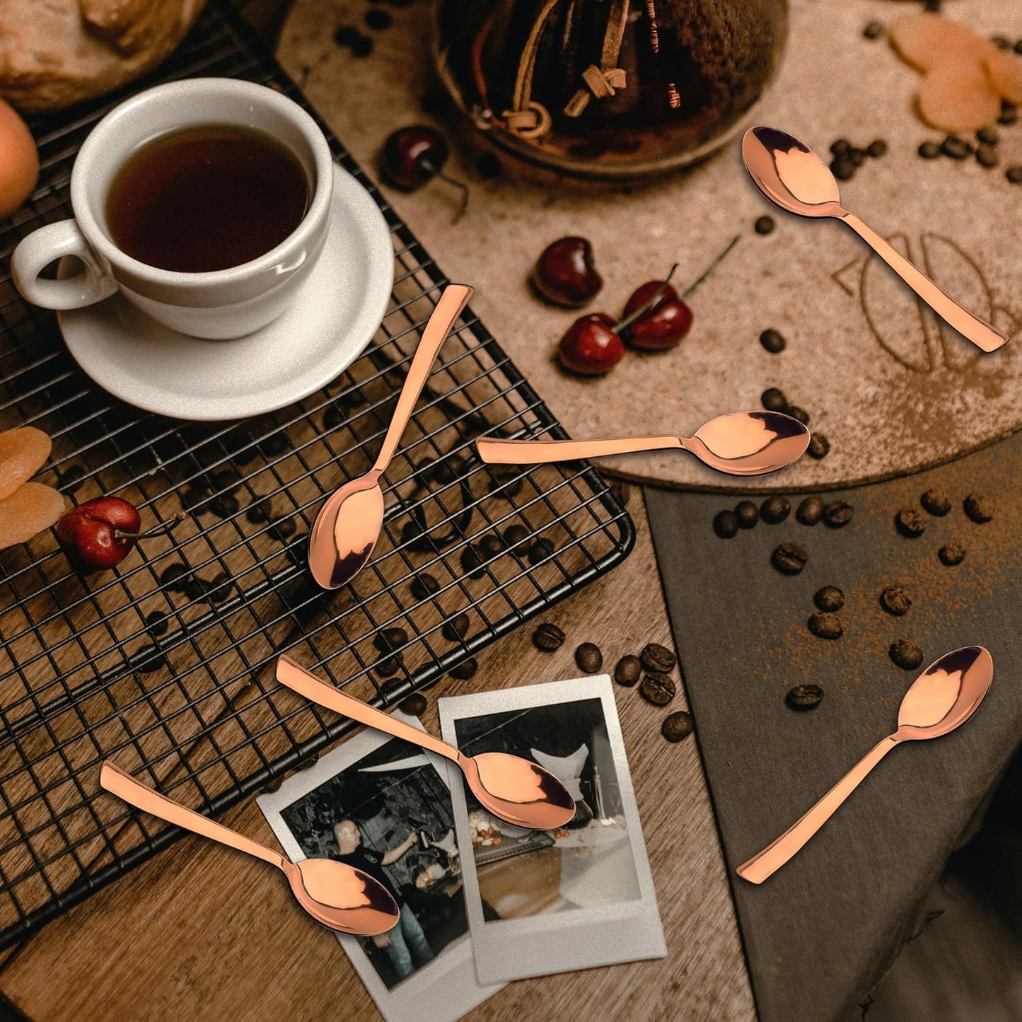 6 Pcs Stainless Steel Rose Gold Table Spoon Set – 18cm, Premium Large Spoons for Home & Kitchen, Luxury Tableware, Housewarming Gift, Set of 6