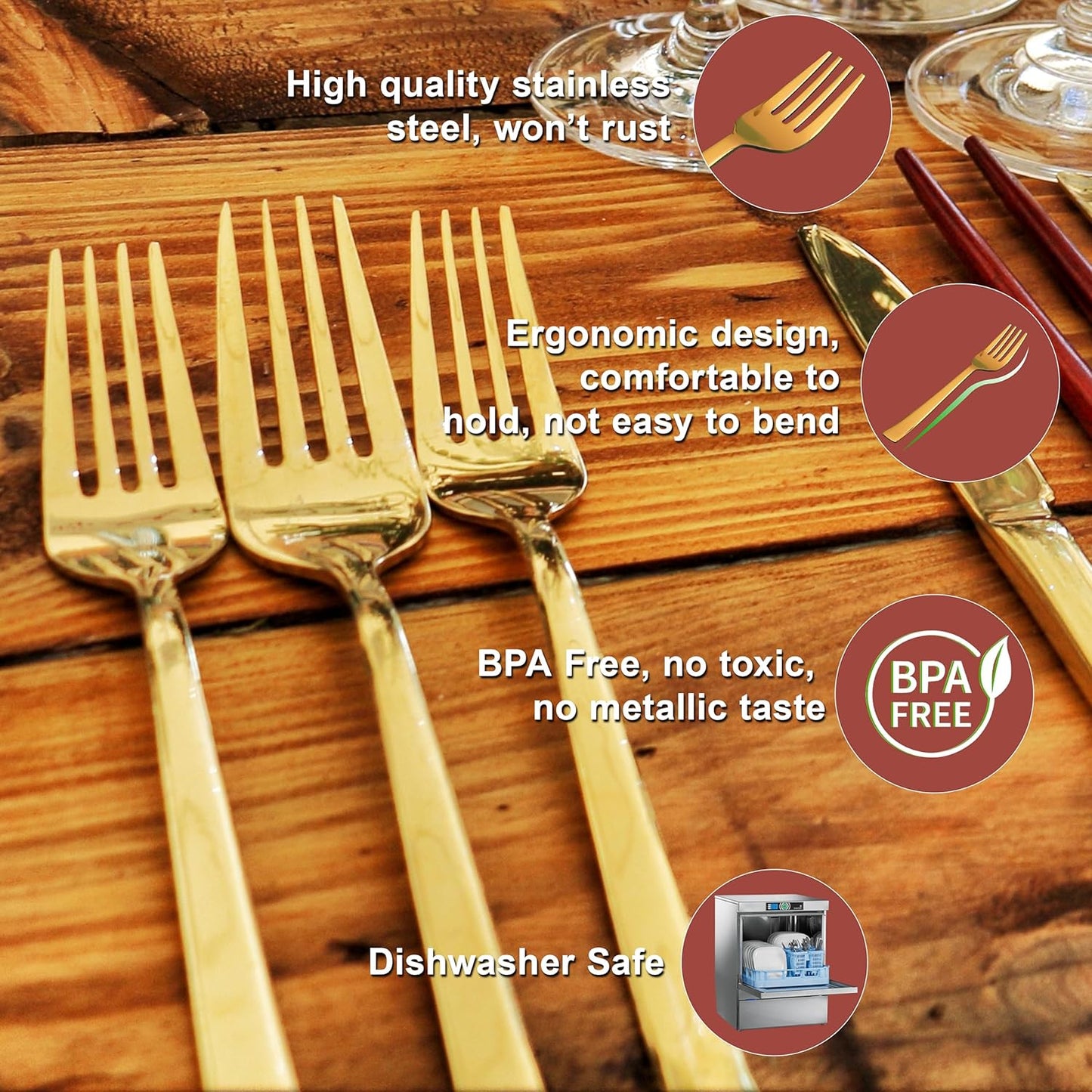 6 Pieces Stainless Steel Gold Forks Set, 18.5 cm Premium Dining Cutlery – Luxury Tableware for Home & Kitchen, Ideal Gift Set