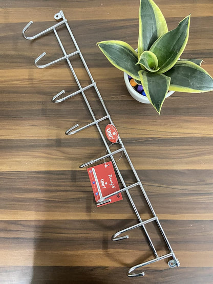 Stainless Steel Wall Cloth Hanger | 8 Hook Door Mounted Rack Silver
