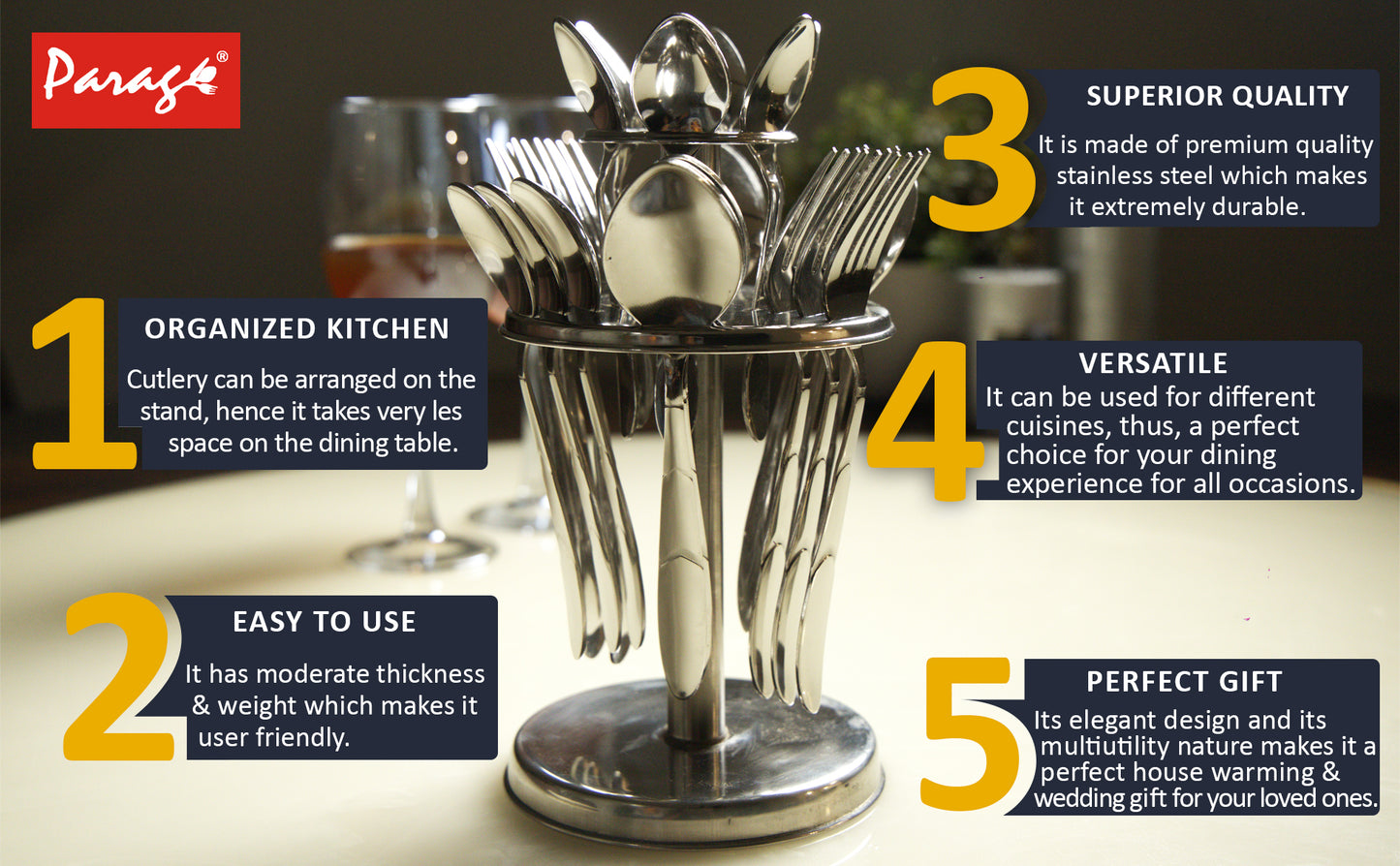 25pc Stainless Steel Blossom Cutlery | Spoons Stand | SilverBLOSSM1003PARAG1 4