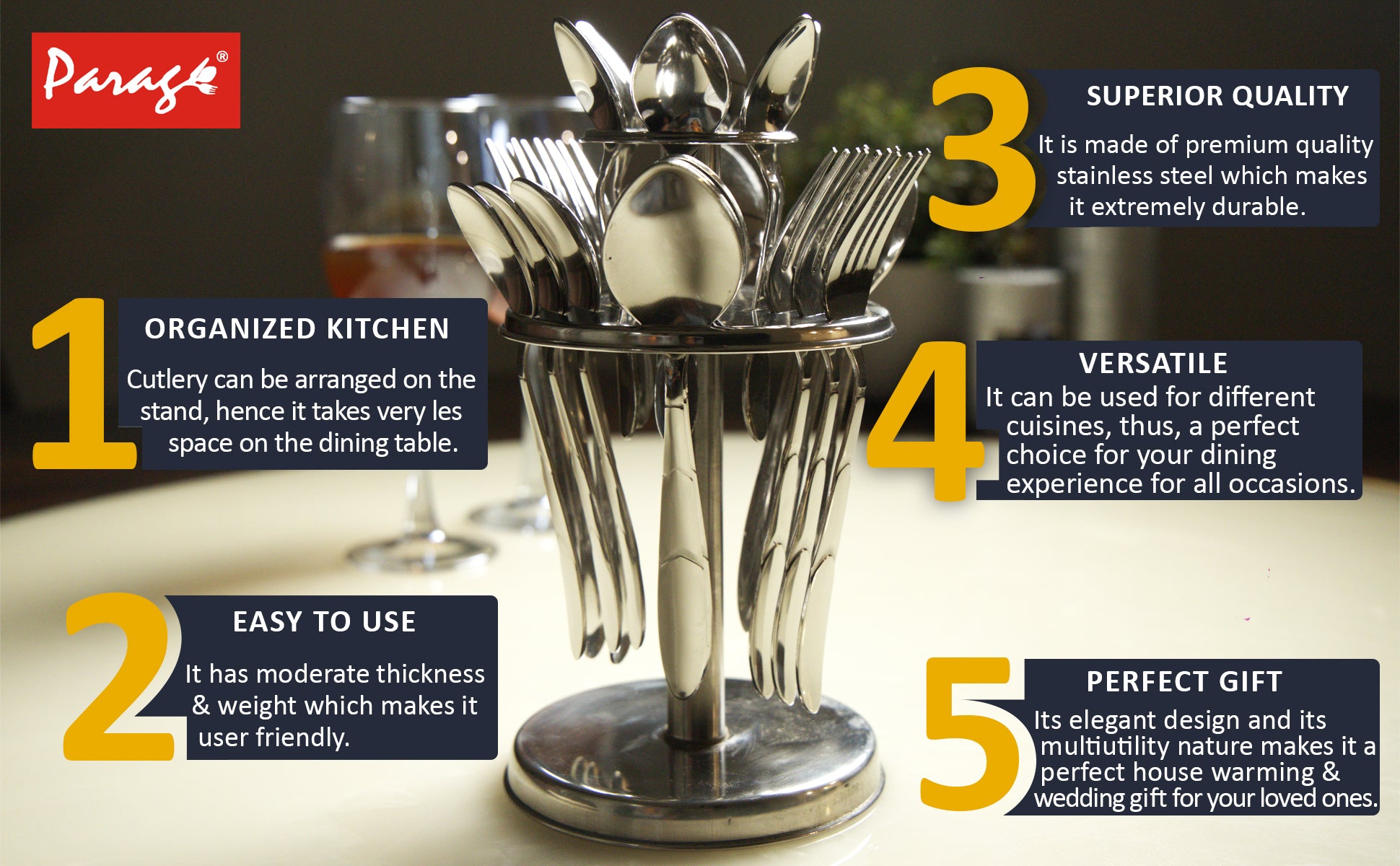 25pc Stainless Steel Blossom Cutlery | Spoons Stand | SilverBLOSSM1003PARAG1 4