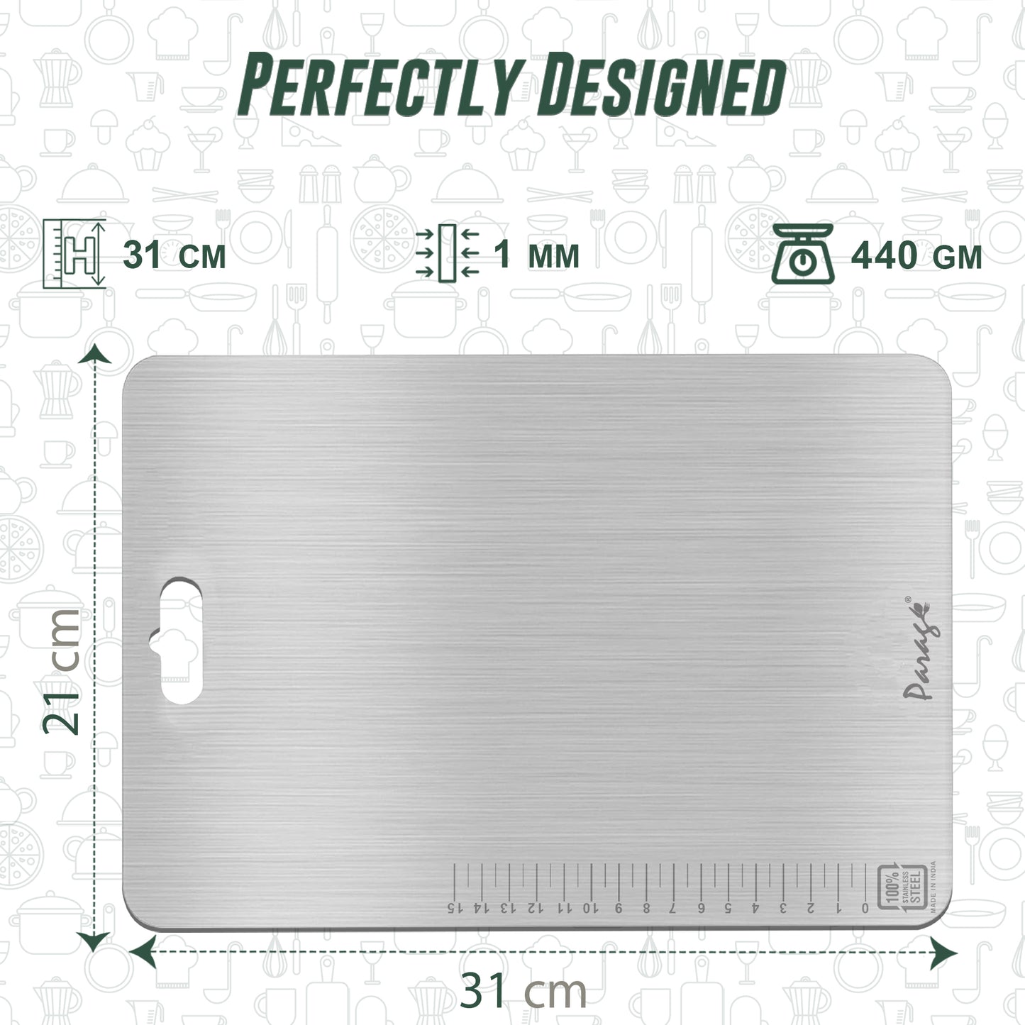 Premium Stainless Steel Chopping Board - Medium 31x21 cm, Heavy Duty, Rust-Free, Kitchen & Professional Use