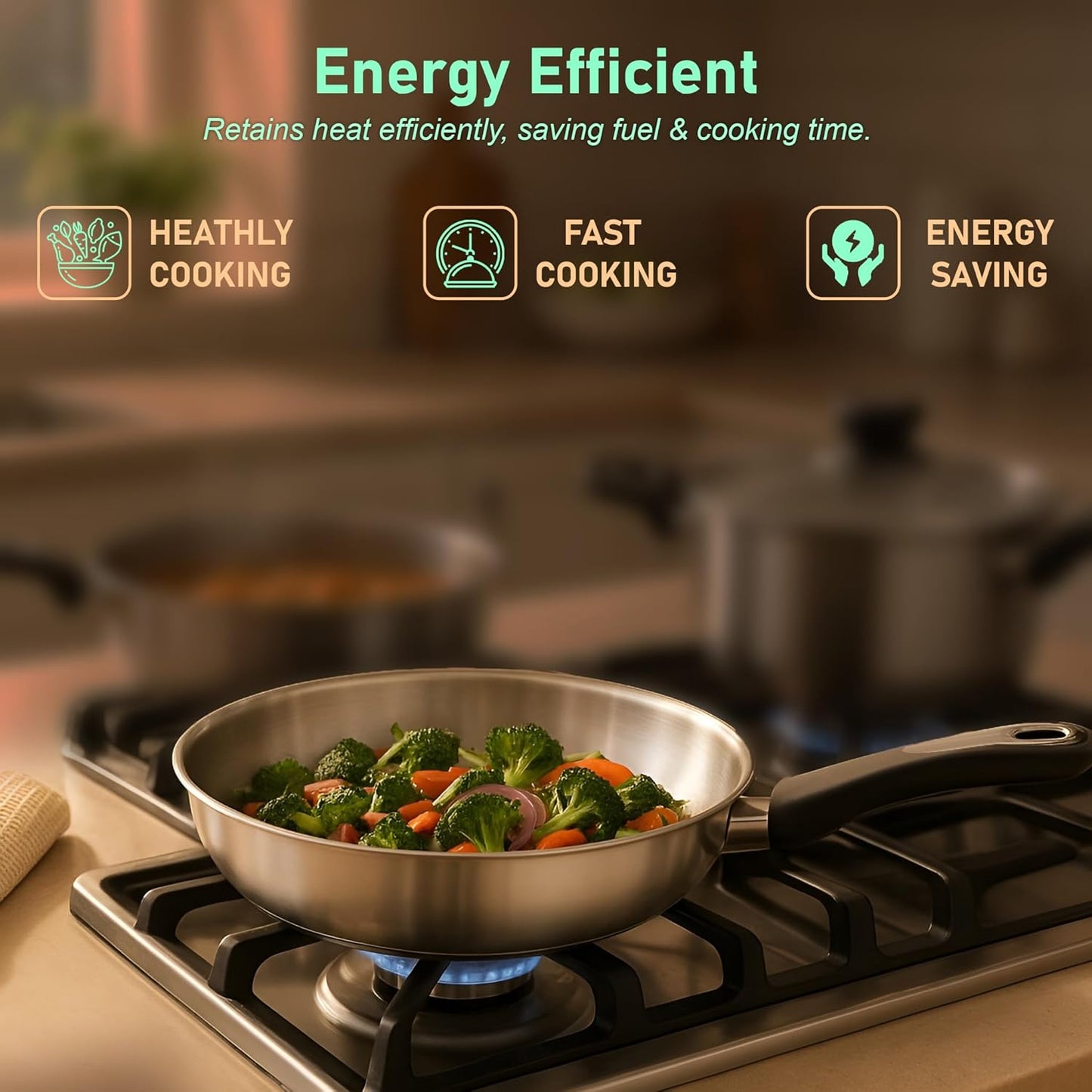 Fiesta Stainless Steel Cookware Set | Kadai, Fry Pan, Sauce Pan | Induction & Gas Compatible FIESTA4PCSET 4