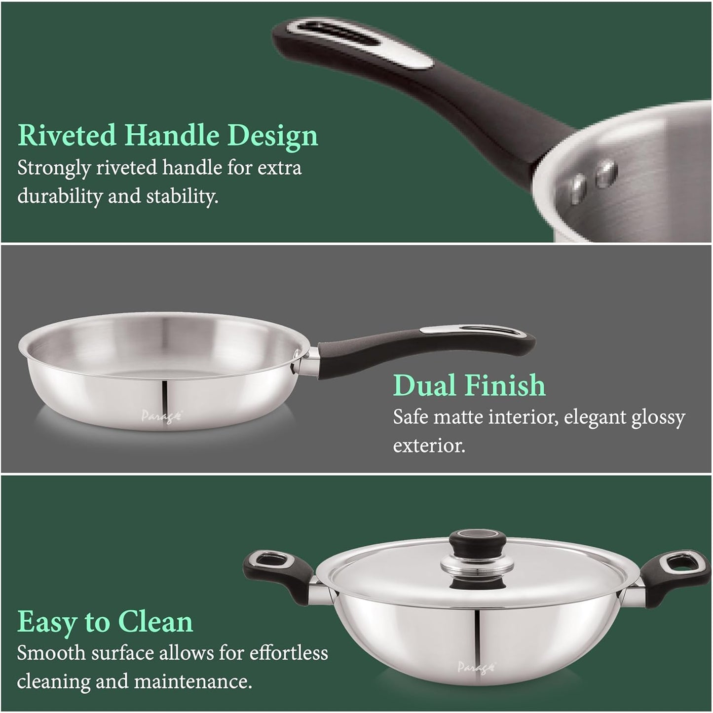 Fiesta Stainless Steel Cookware Set | Kadai, Fry Pan, Sauce Pan | Induction & Gas Compatible FIESTA4PCSET 6