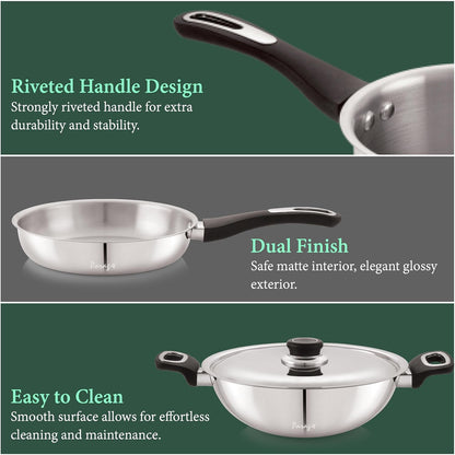 Fiesta Stainless Steel Cookware Set | Kadai, Fry Pan, Sauce Pan | Induction & Gas Compatible FIESTA4PCSET 6