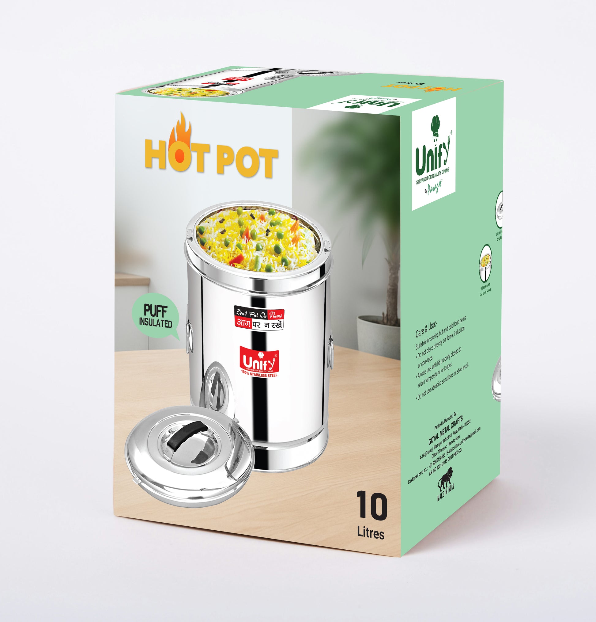 Stainless Steel Sambar Pot 10 Liters with Lid | Hot & Cold Casserole for Cooking & Serving | Biryani Box & Hotel Food Container HP10LTR 1