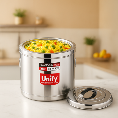 Stainless Steel Sambar Pot 10 Liters with Lid | Hot & Cold Casserole for Cooking & Serving | Biryani Box & Hotel Food Container HP10LTR 3