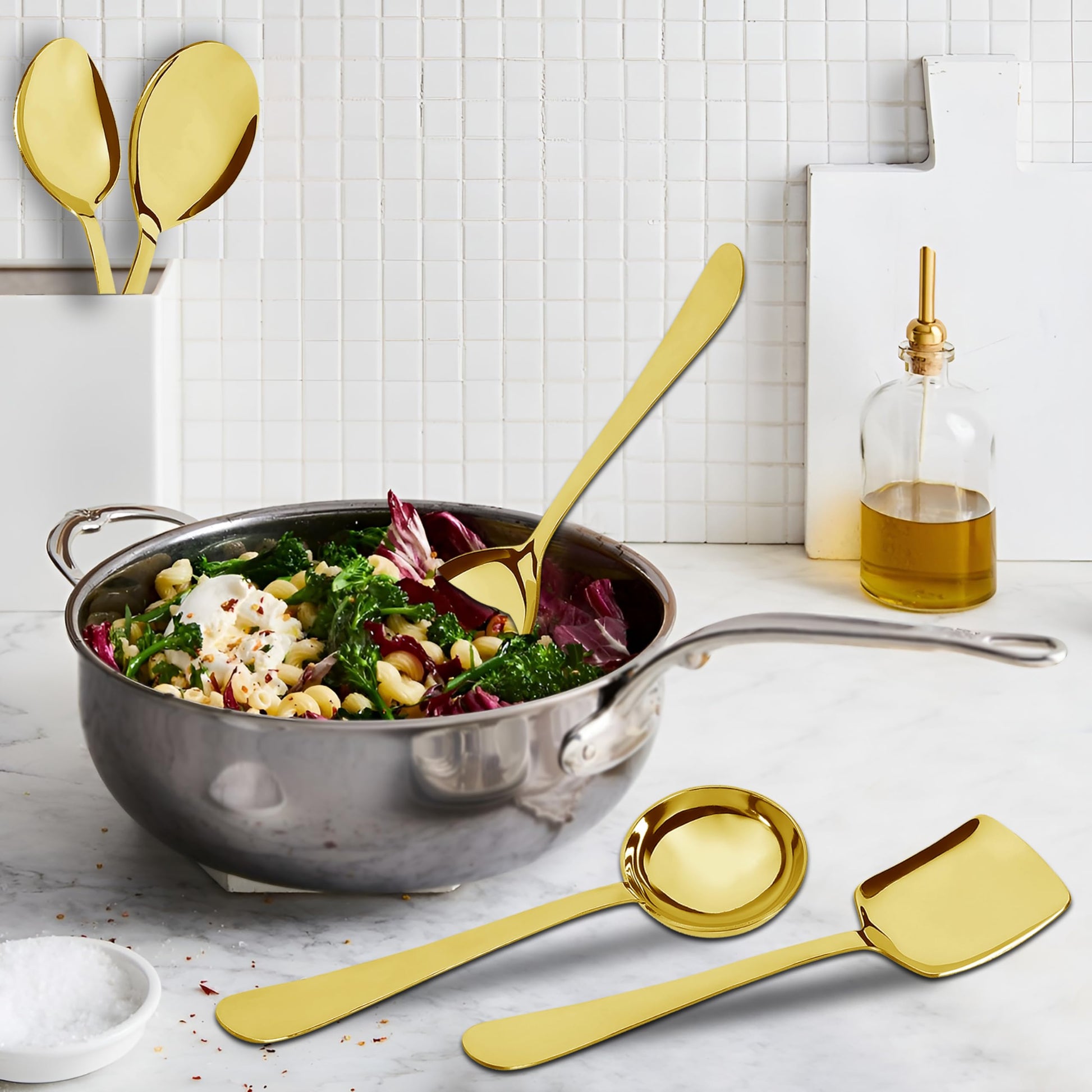 3-Piece Stainless Steel Golden Serving Spoons Set for Kitchen/Dining Table - Heavy Gauge PVD Gold (Soup Ladle, Solid Spoon, Rice Spoon) ROYALPVDGSS3 4