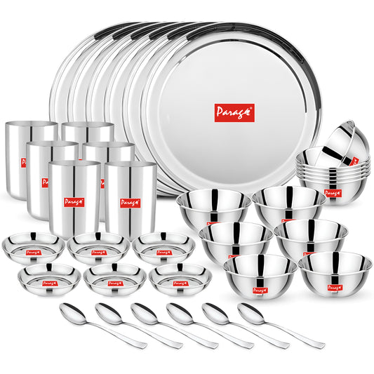 36pc Stainless Steel Dinner Set | Plates Bowls Glasses | Silver