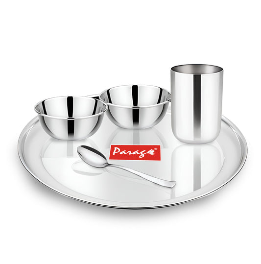 5pc Stainless Steel Dinner Set | Thali Heavy Gauge | Silver