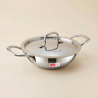 Tripure Triply Stainless Steel Kadai with Lid 22 cm, 1.5 LTR | ISI Mark Certified | Heavy Bottom SAS Triply Kadhai for Deep Frying & Cooking | Induction & Gas Stove Compatible, 5 Years Warranty