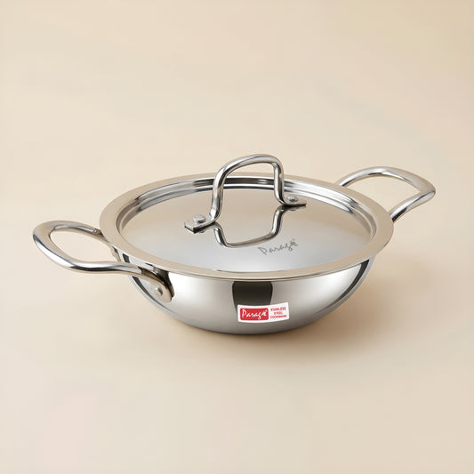 Tripure Triply Stainless Steel Kadai with Lid 22 cm, 1.5 LTR | ISI Mark Certified | Heavy Bottom SAS Triply Kadhai for Deep Frying & Cooking | Induction & Gas Stove Compatible, 5 Years Warranty