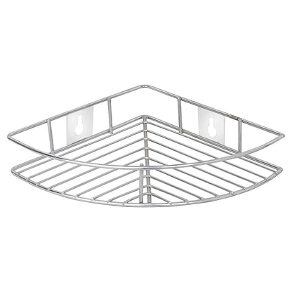 1 Pc Stainless Steel Multipurpose Corner Shelf Rack – Organizer for Kitchen & Bathroom, Wall-Mounted, 23×23×5 cm, Chrome Finish