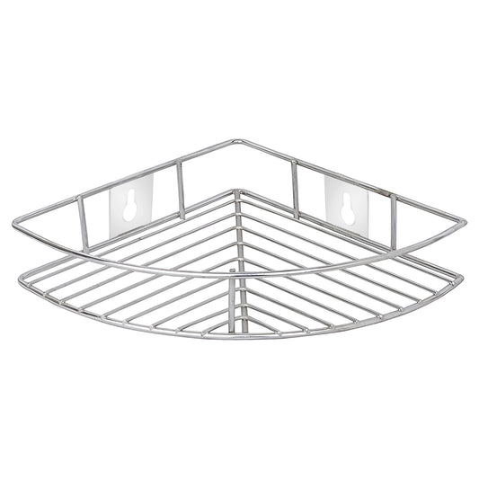 1 Pc Stainless Steel Multipurpose Corner Shelf Rack – Organizer for Kitchen & Bathroom, Wall-Mounted, 23×23×5 cm, Chrome Finish