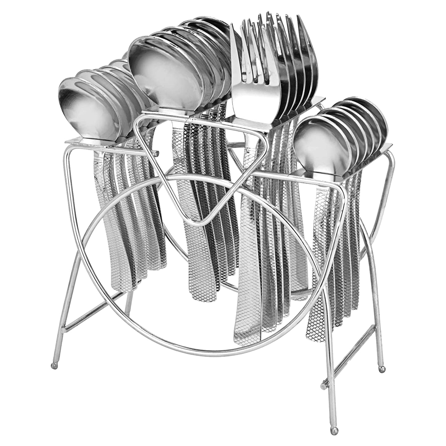25 Pcs Premium Stainless Steel Cutlery Set with Stand for Home & Kitchen | Silver