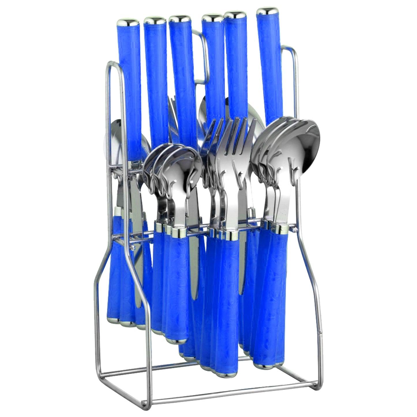 25 Pcs Stainless Steel Cutlery Set with Stand for Kitchen & Dining | Blue