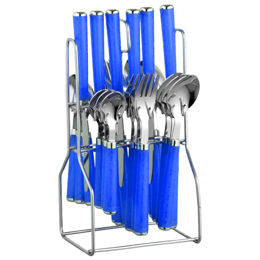 25 Pcs Stainless Steel Cutlery Set with Stand for Kitchen & Dining | Blue