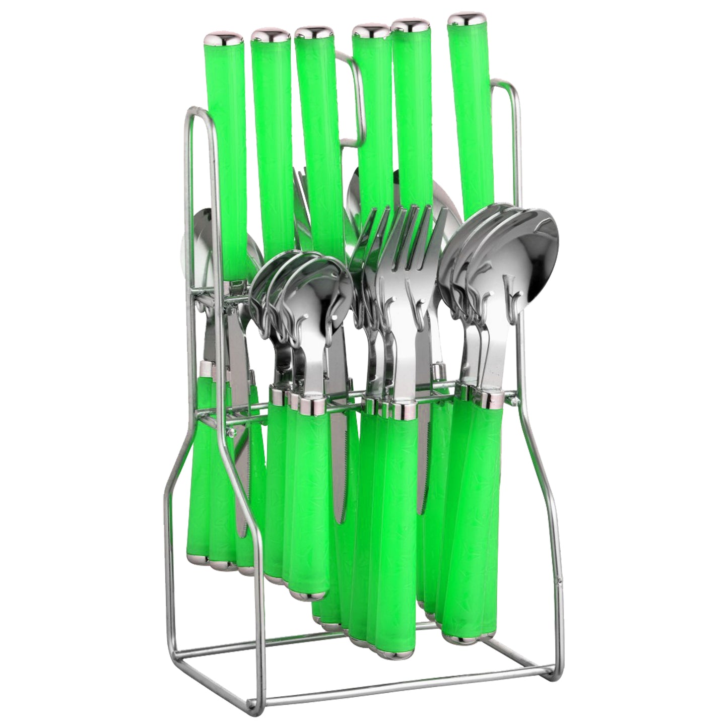 25 Pcs Stainless Steel Cutlery Set with Stand for Kitchen & Dining | Green