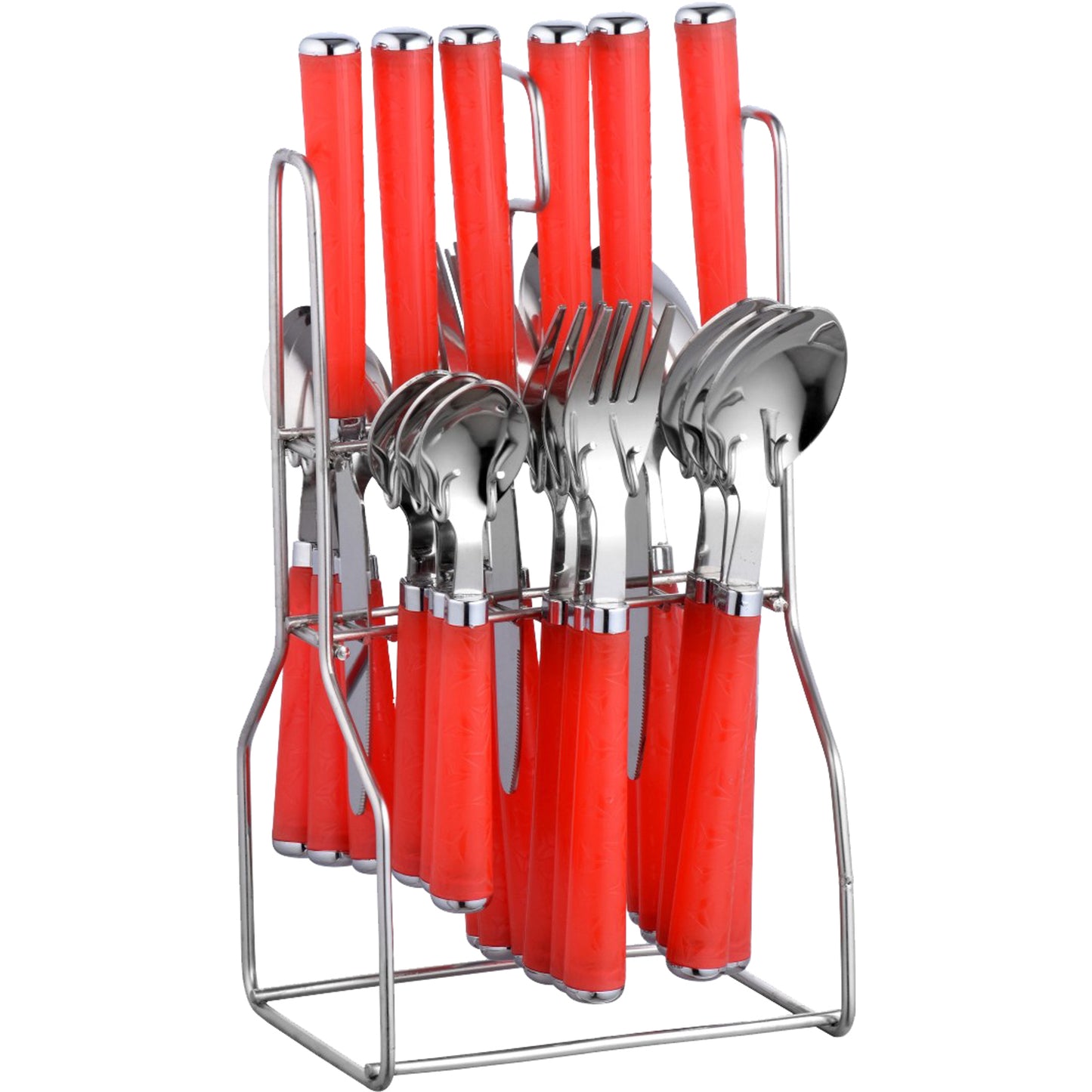 25 Pcs Stainless Steel Cutlery Set with Stand for Kitchen & Dining | Red