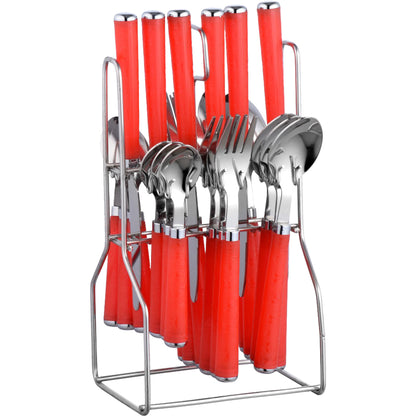 25 Pcs Stainless Steel Cutlery Set with Stand for Kitchen & Dining | Red