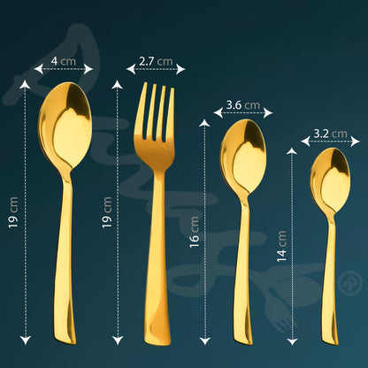 25-Piece Stainless Steel Cutlery Set with Wooden Stand, PVD Gold, and Hanging Shelves WDCSIMPPVDGBS 2